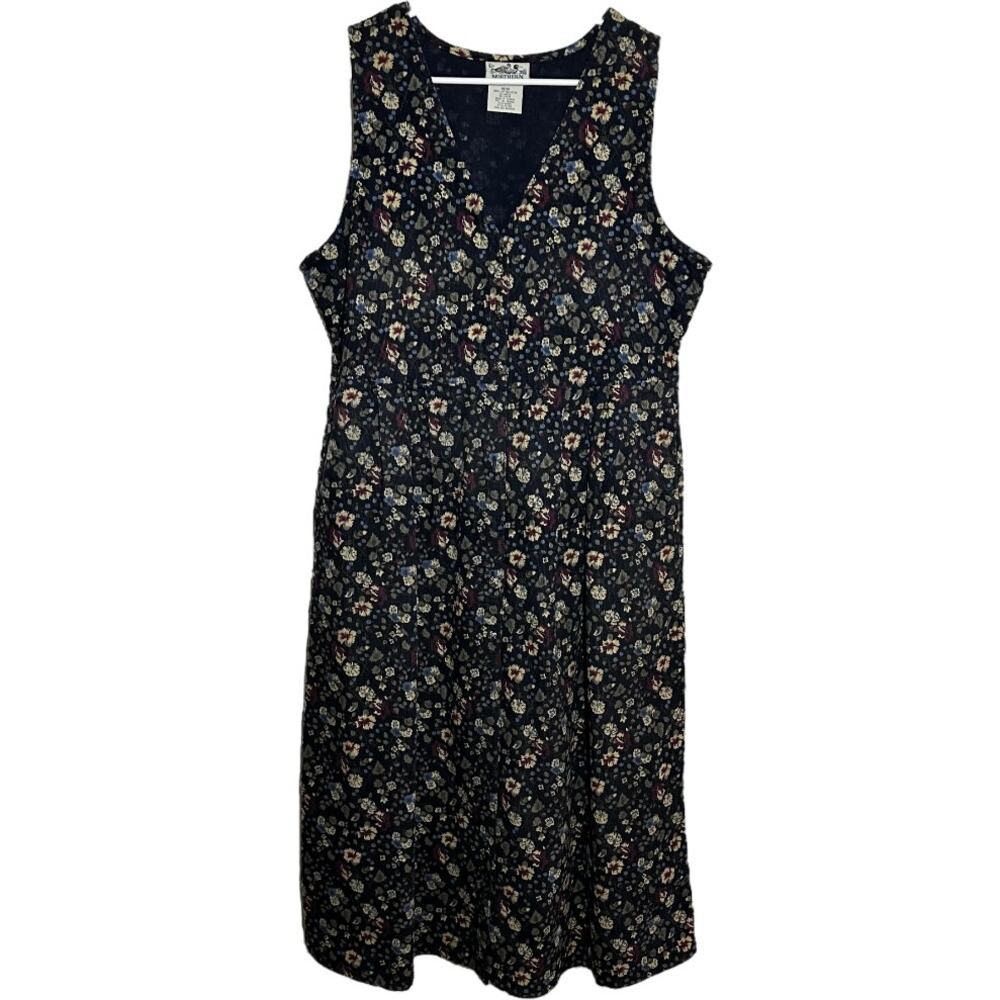 Vintage Northern Reflections Jumper Dress Midi Corduroy Cotton Floral Pockets M